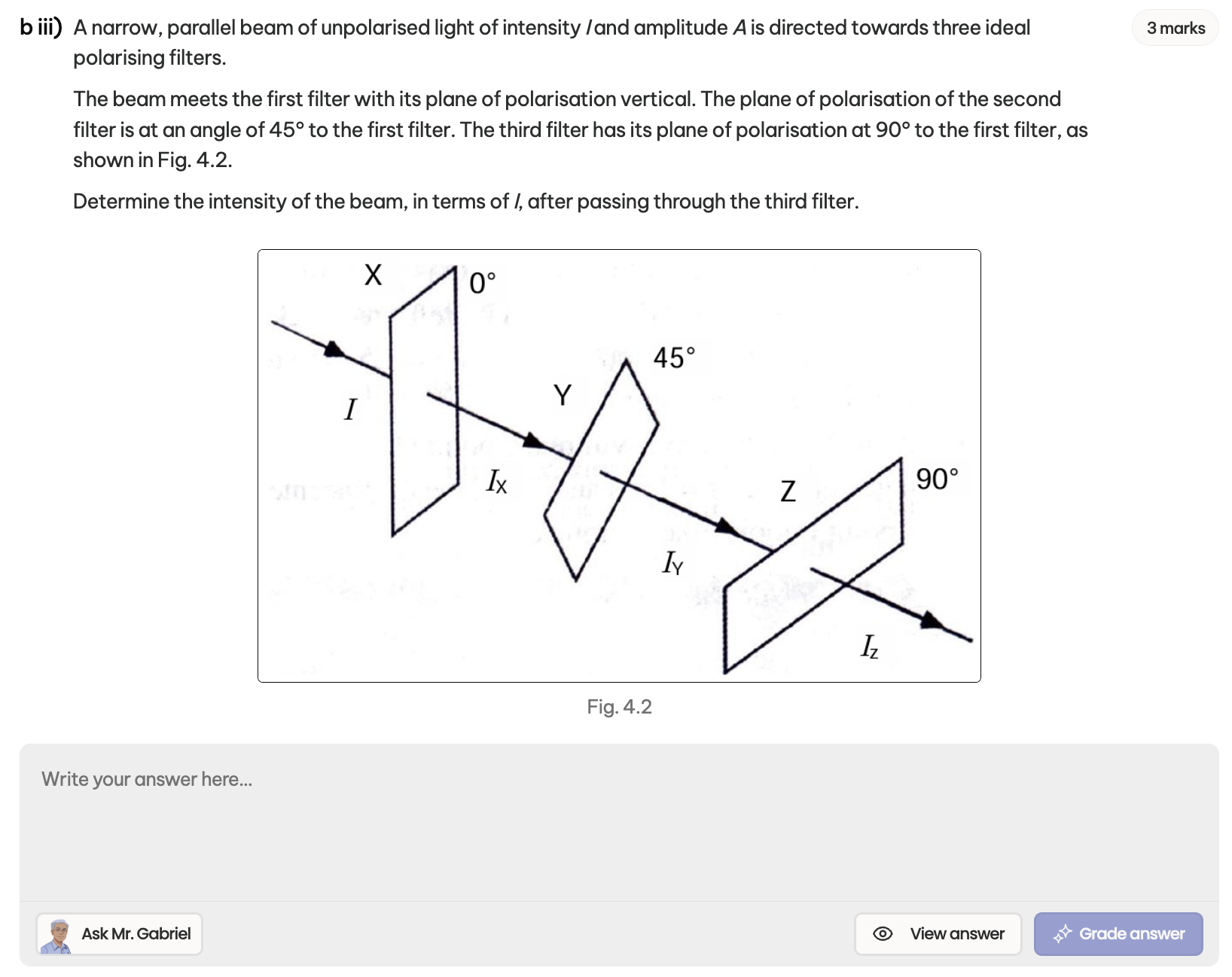 Physics questions interface